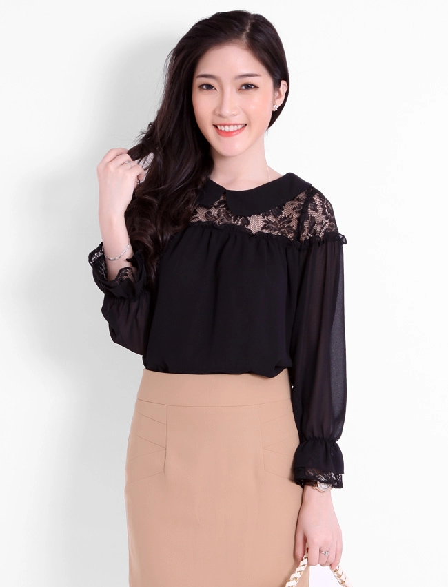 Áo sơ mi nữ phối ren thanh lịch nơi công sở