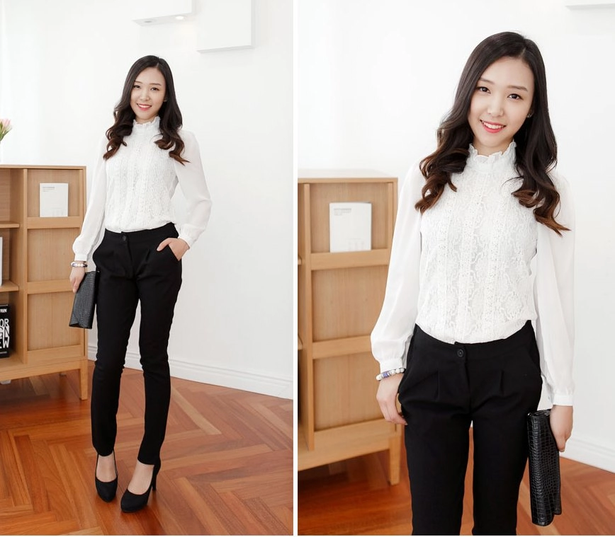 Áo sơ mi nữ phối ren thanh lịch nơi công sở