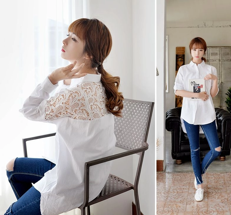 Áo sơ mi nữ phối ren thanh lịch nơi công sở