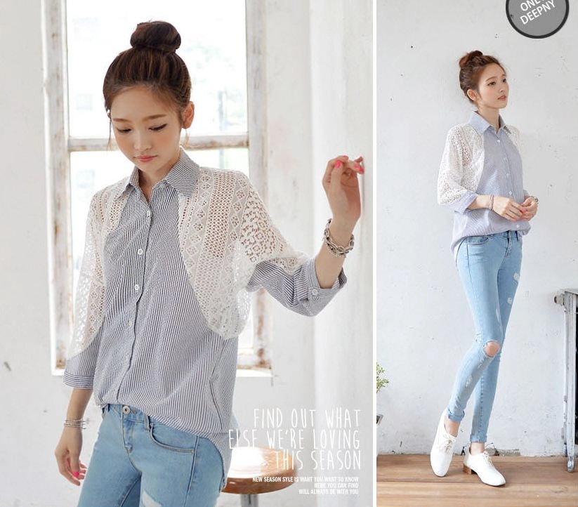 Áo sơ mi nữ phối ren thanh lịch nơi công sở