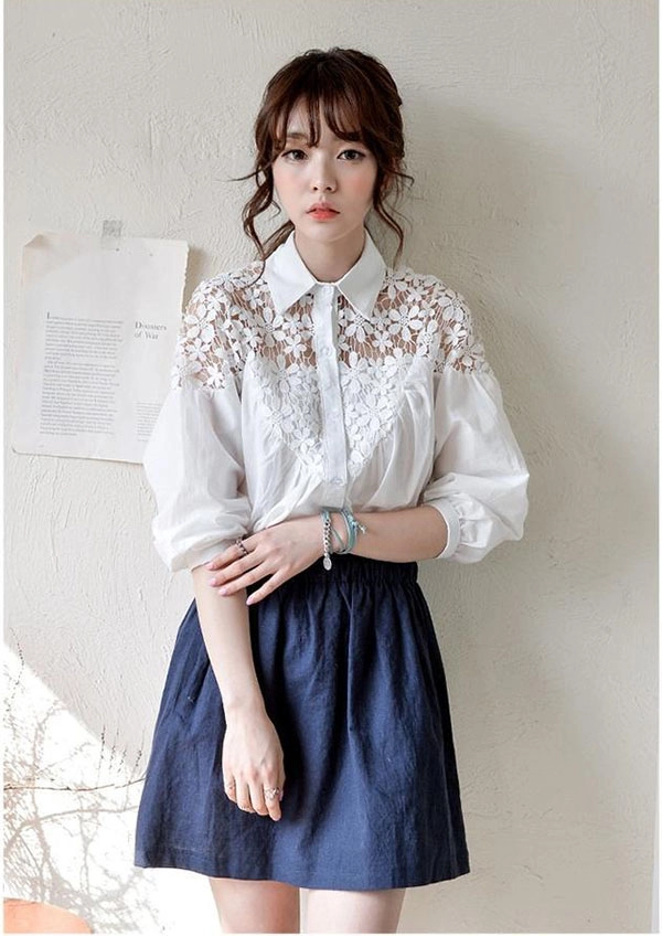 Áo sơ mi nữ phối ren thanh lịch nơi công sở