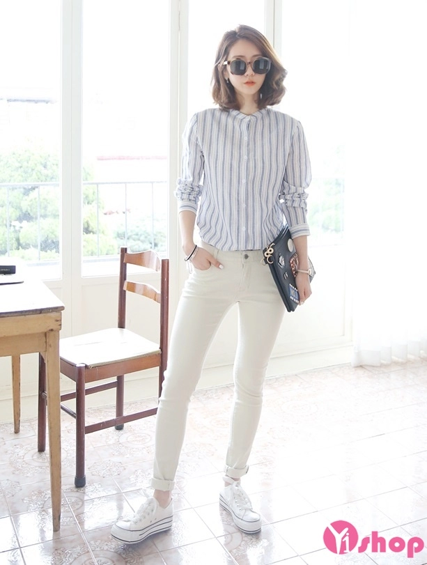 Áo sơ mi nữ kẻ sọc dọc đẹp công sở hè 2016