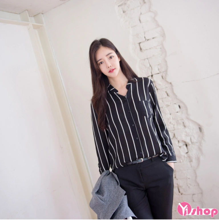 Áo sơ mi nữ kẻ sọc dọc đẹp công sở hè 2016