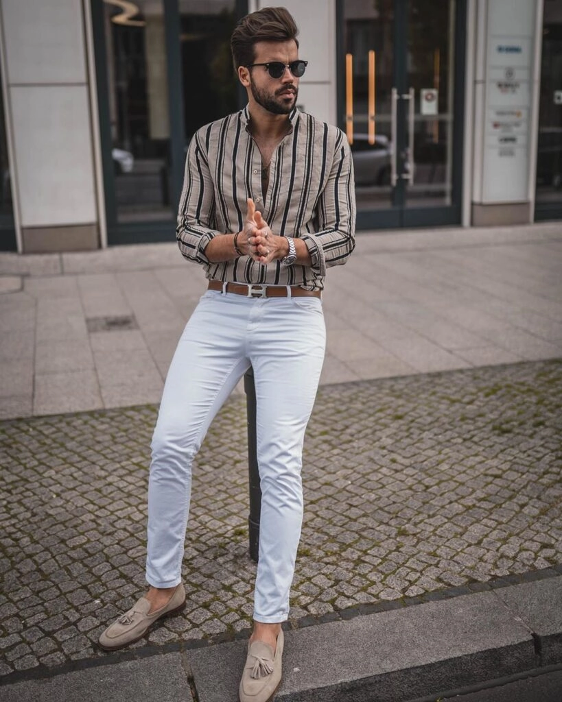 Bắt trend với quần jeans trắng giúp chàng xuống phố tự tin